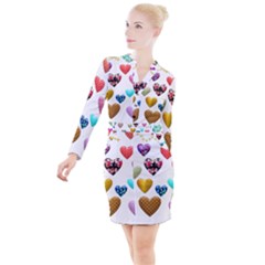 Hearts Puffy Shiny Love Sticker Button Long Sleeve Dress by Pakrebo