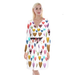 Hearts Puffy Shiny Love Sticker Long Sleeve Velvet Front Wrap Dress