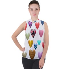 Hearts Puffy Shiny Love Sticker Mock Neck Chiffon Sleeveless Top by Pakrebo