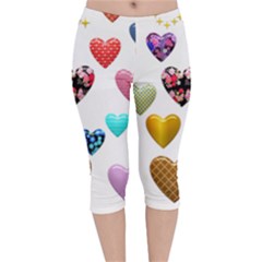 Hearts Puffy Shiny Love Sticker Velvet Capri Leggings 