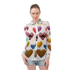 Hearts Puffy Shiny Love Sticker Long Sleeve Chiffon Shirt