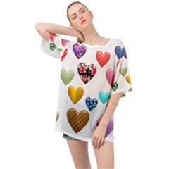 Hearts Puffy Shiny Love Sticker Oversized Chiffon Top