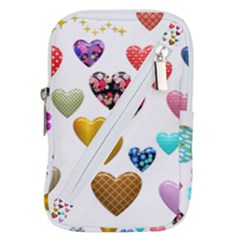 Hearts Puffy Shiny Love Sticker Belt Pouch Bag (large)