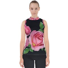 Roses Flowers Arrangement Garden Mock Neck Shell Top