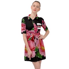 Roses Flowers Arrangement Garden Belted Shirt Dress by Pakrebo