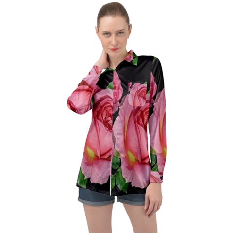 Roses Flowers Arrangement Garden Long Sleeve Satin Shirt by Pakrebo