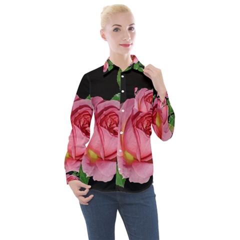 Roses Flowers Arrangement Garden Women s Long Sleeve Pocket Shirt by Pakrebo