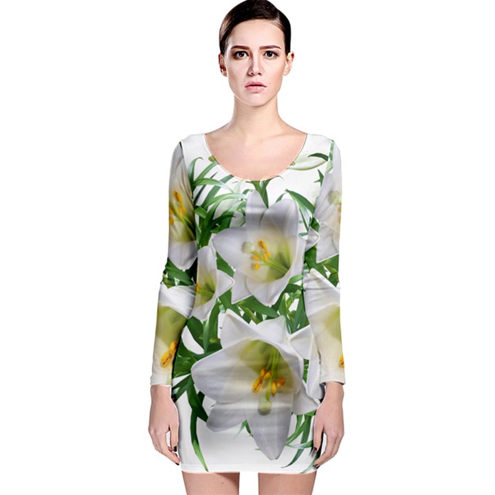 Lilies Flowers Perfume Arrangement Long Sleeve Bodycon Dress