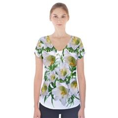 Lilies Flowers Perfume Arrangement Short Sleeve Front Detail Top by Pakrebo