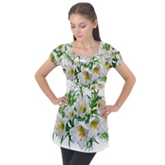 Lilies Flowers Perfume Arrangement Puff Sleeve Tunic Top by Pakrebo