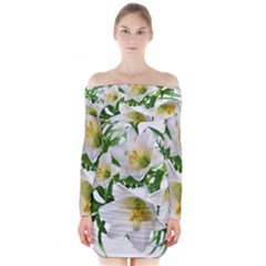 Lilies Flowers Perfume Arrangement Long Sleeve Off Shoulder Dress by Pakrebo