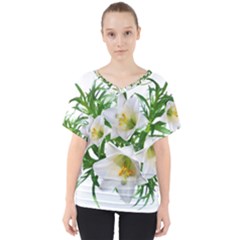 Lilies Flowers Perfume Arrangement V-neck Dolman Drape Top by Pakrebo