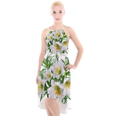 Lilies Flowers Perfume Arrangement High-low Halter Chiffon Dress  by Pakrebo