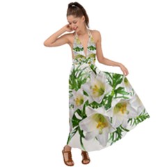 Lilies Flowers Perfume Arrangement Backless Maxi Beach Dress