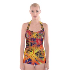 Board Circuits Control Center Trace Boyleg Halter Swimsuit  by Pakrebo