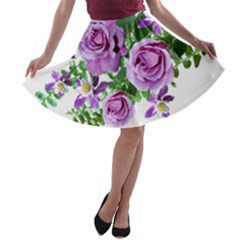 Flowers Roses Aquilegias Ferns A-line Skater Skirt by Pakrebo