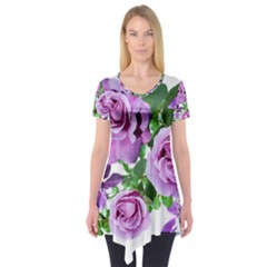 Flowers Roses Aquilegias Ferns Short Sleeve Tunic  by Pakrebo