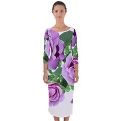 Flowers Roses Aquilegias Ferns Quarter Sleeve Midi Bodycon Dress