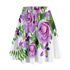 Flowers Roses Aquilegias Ferns High Waist Skirt by Pakrebo