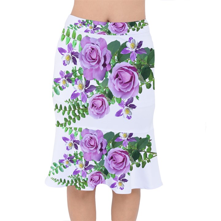 Flowers Roses Aquilegias Ferns Short Mermaid Skirt