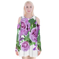 Flowers Roses Aquilegias Ferns Velvet Long Sleeve Shoulder Cutout Dress by Pakrebo