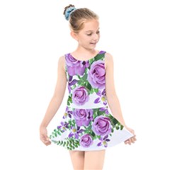 Flowers Roses Aquilegias Ferns Kids  Skater Dress Swimsuit by Pakrebo