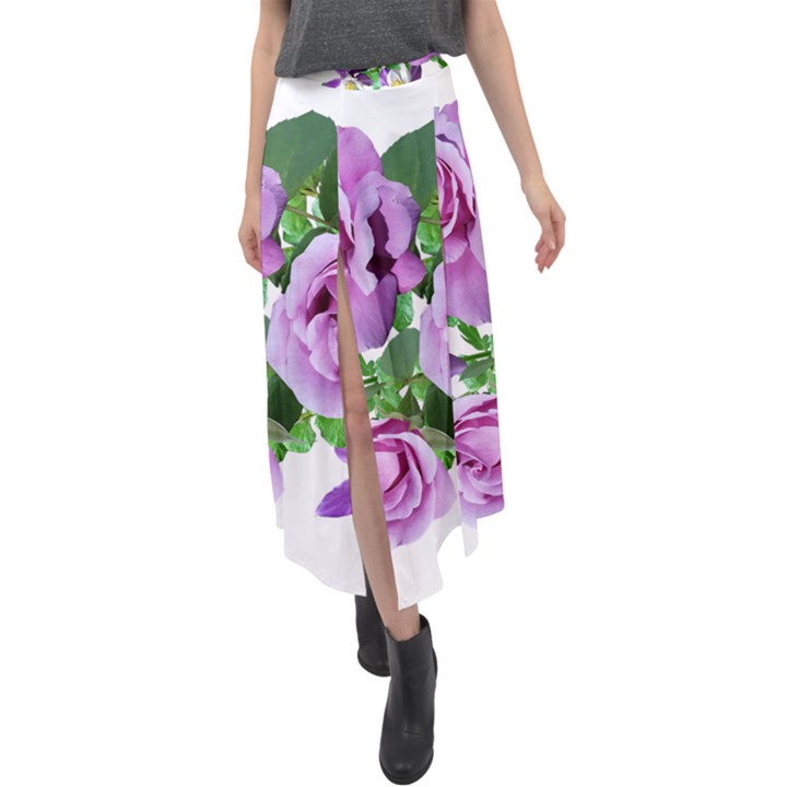 Flowers Roses Aquilegias Ferns Velour Split Maxi Skirt