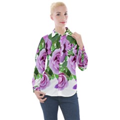 Flowers Roses Aquilegias Ferns Women s Long Sleeve Pocket Shirt