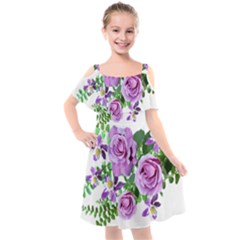 Flowers Roses Aquilegias Ferns Kids  Cut Out Shoulders Chiffon Dress