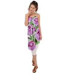 Flowers Roses Aquilegias Ferns Waist Tie Cover Up Chiffon Dress