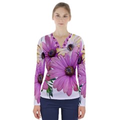 Flowers Daisies Arrangement Garden V-neck Long Sleeve Top by Pakrebo