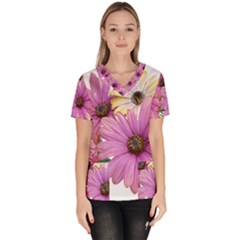 Flowers Daisies Arrangement Garden Women s V-neck Scrub Top by Pakrebo