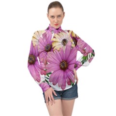 Flowers Daisies Arrangement Garden High Neck Long Sleeve Chiffon Top