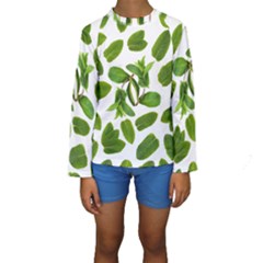 Mint Seamless Pattern Leaf Green Kids  Long Sleeve Swimwear by Pakrebo