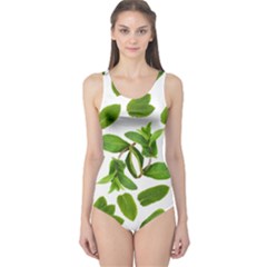 Mint Seamless Pattern Leaf Green One Piece Swimsuit by Pakrebo