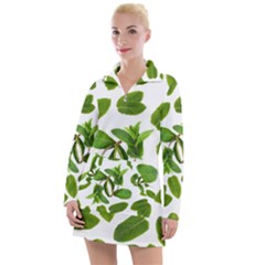 Mint Seamless Pattern Leaf Green Women s Long Sleeve Casual Dress by Pakrebo