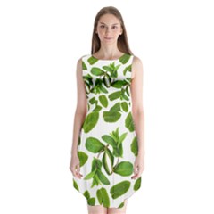 Mint Seamless Pattern Leaf Green Sleeveless Chiffon Dress   by Pakrebo