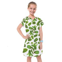 Mint Seamless Pattern Leaf Green Kids  Drop Waist Dress by Pakrebo