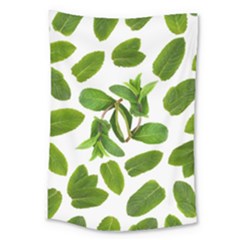 Mint Seamless Pattern Leaf Green Large Tapestry by Pakrebo