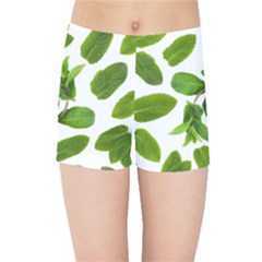 Mint Seamless Pattern Leaf Green Kids  Sports Shorts by Pakrebo