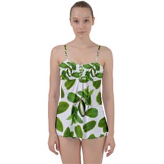 Mint Seamless Pattern Leaf Green Babydoll Tankini Set by Pakrebo