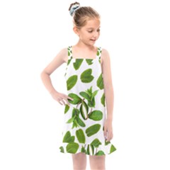 Mint Seamless Pattern Leaf Green Kids  Overall Dress by Pakrebo