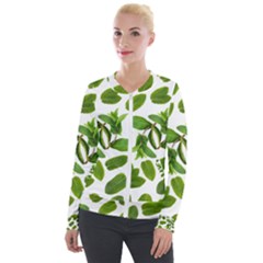 Mint Seamless Pattern Leaf Green Velour Zip Up Jacket