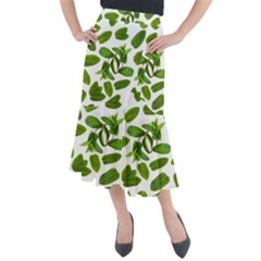 Mint Seamless Pattern Leaf Green Midi Mermaid Skirt