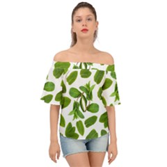 Mint Seamless Pattern Leaf Green Off Shoulder Short Sleeve Top