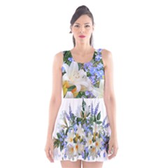 Flowers Lilies Arrangement Bouquet Scoop Neck Skater Dress by Pakrebo