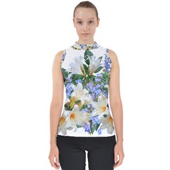 Flowers Lilies Arrangement Bouquet Mock Neck Shell Top