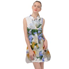 Flowers Lilies Arrangement Bouquet Sleeveless Shirt Dress by Pakrebo