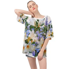 Flowers Lilies Arrangement Bouquet Oversized Chiffon Top