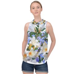 Flowers Lilies Arrangement Bouquet High Neck Satin Top by Pakrebo